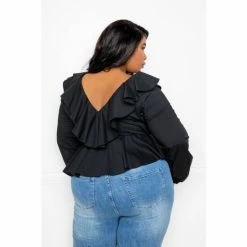 Buxom Couture Ruffle Peplum Blouse Tops Black -Nike Shop unnamed file 573