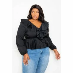 Buxom Couture Ruffle Peplum Blouse Tops Black -Nike Shop unnamed file 575