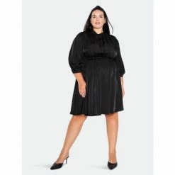 Buxom Couture Silk Effect Smocking Mini Shirt Dress Dresses & Jumpsuits Black