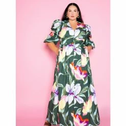 Buxom Couture Floral Button-up Dress With Sleeve Accent Dresses & Jumpsuits Olive -Nike Shop unnamed file 603