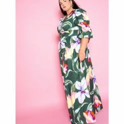 Buxom Couture Floral Button-up Dress With Sleeve Accent Dresses & Jumpsuits Olive -Nike Shop unnamed file 604