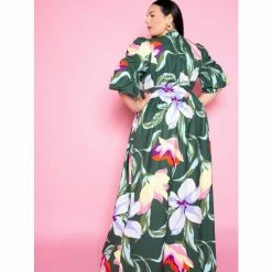 Buxom Couture Floral Button-up Dress With Sleeve Accent Dresses & Jumpsuits Olive -Nike Shop unnamed file 605