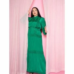 Buxom Couture Ruffle Trim Long Shirt Dress Dresses & Jumpsuits Emerald Green