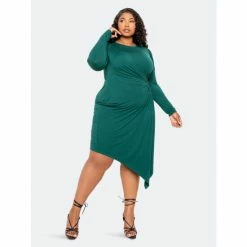 Buxom Couture Asymmetrical Dress With Shirring Detail Dresses & Jumpsuits Forest Green