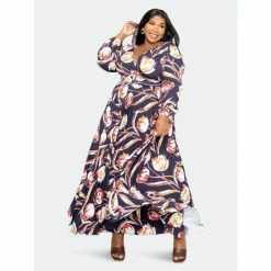 Buxom Couture Floral Pleated Maxi Dress With Belt Dresses & Jumpsuits Navy Floral