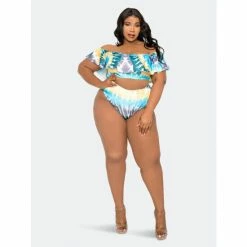 Buxom Couture Tie-Dye Ruffle Bikini Set Swimwear Blue Tie-dye