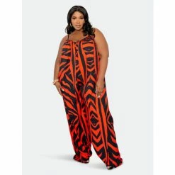 Buxom Couture Animal Print Flutter Hem Jumpsuit Jumpsuits & Rompers Orange