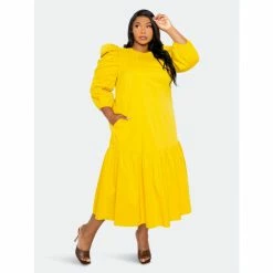 Buxom Couture Flutter Hem Midi Dress Dresses Mustard Yellow