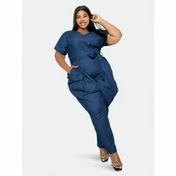 Buxom Couture Obi-Tie Denim Harem Jumpsuit Jumpsuits & Rompers Dark Denim -Nike Shop unnamed file 70