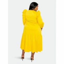 Buxom Couture Flutter Hem Midi Dress Dresses Mustard Yellow -Nike Shop unnamed file 702