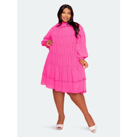 Buxom Couture Ruched Tier Mini Dress Dresses Pink 5 Buxom Couture Ruched Tier Mini Dress Dresses Pink - Image 3
