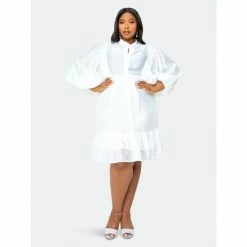 Buxom Couture Silk Effect Voluminous Shirt Dress Dresses & Jumpsuits White -Nike Shop unnamed file 723