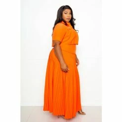 Buxom Couture Pleated Cropped Top And Skirt Set Skirts Orange -Nike Shop unnamed file 730