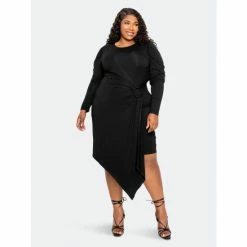 Buxom Couture Asymmetrical Dress With Shirring Detail Dresses & Jumpsuits Black