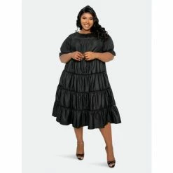 Buxom Couture Tiered Poplin Dress Dresses & Jumpsuits Black