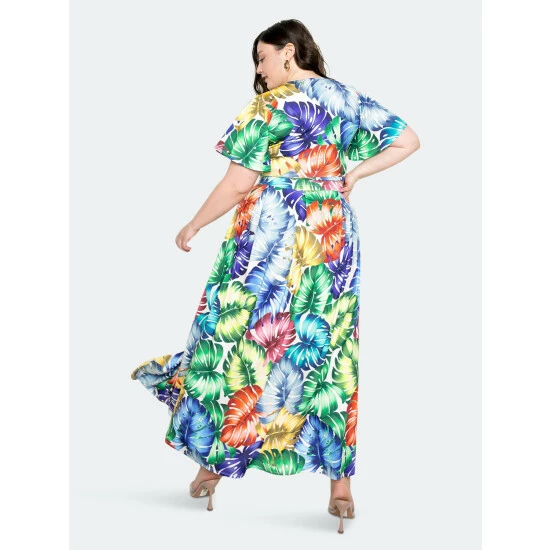 Buxom Couture Tropical Leaf Cropped Top And Maxi Skirt Set Dresses Iridescent Tropical Leaf Print 6 Buxom Couture Tropical Leaf Cropped Top And Maxi Skirt Set Dresses Iridescent Tropical Leaf Print - Image 4