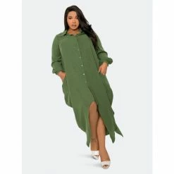 Buxom Couture Drapy Shirt Maxi Dress Dresses & Jumpsuits Olive