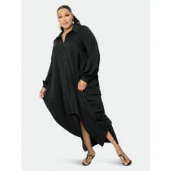 Buxom Couture Drapy Shirt Maxi Dress Dresses & Jumpsuits Black