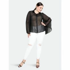 Buxom Couture Pleated Bell Sleeve Blouse Tops Black -Nike Shop unnamed file 815