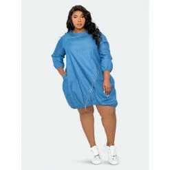 Buxom Couture Zip Detail Denim Dress Dresses Light Denim