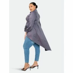 Buxom Couture Poplin Hi-Lo Peplum Blouse Tops Grey -Nike Shop unnamed file 826