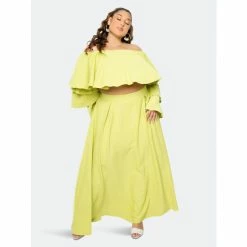 Buxom Couture Ruffle Crop Top And Maxi Skirt Set Tops Sage