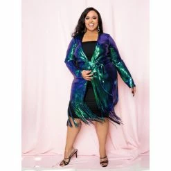 Buxom Couture Fringed Sequin Cardigan Sweaters & Knits Emerald Green