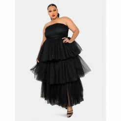 Buxom Couture Tiered Tulle Tube Dress Dresses & Jumpsuits Black