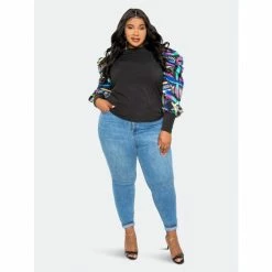 Buxom Couture Ribbed Top With Printed Sleeves Tops Royal/zebra -Nike Shop unnamed file 858