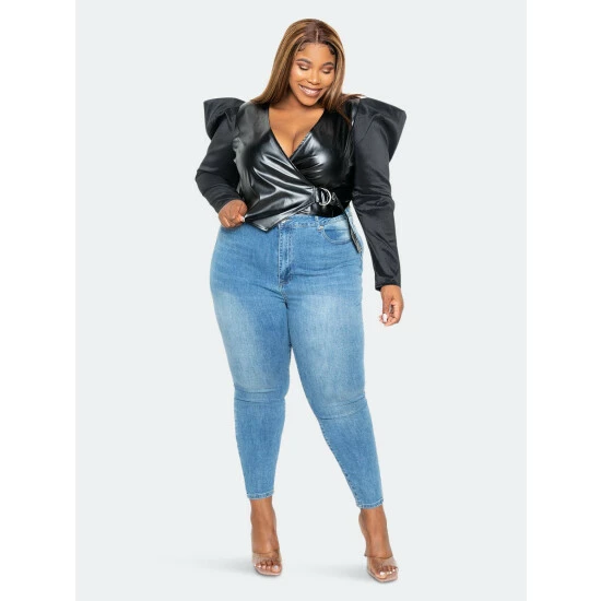 Buxom Couture Leather Effect Contrast Wrapped Blazer Coats, Jackets & Blazers Black 5 Buxom Couture Leather Effect Contrast Wrapped Blazer Coats, Jackets & Blazers Black - Image 3