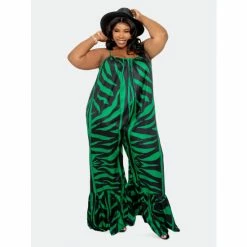 Buxom Couture Animal Print Flutter Hem Jumpsuit Jumpsuits & Rompers Green