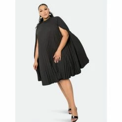 Buxom Couture Pleated Cape Dress Dresses Black
