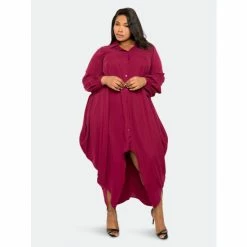 Buxom Couture Drapy Shirt Maxi Dress Dresses Wine