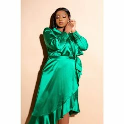 Buxom Couture Satin Wrapped Dress Dresses Green