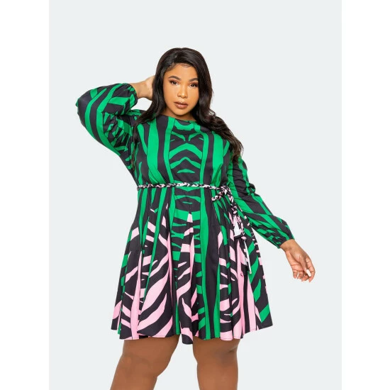 Buxom Couture Contrast Animal Print Flare Mini Dress Dresses Green 4 Buxom Couture Contrast Animal Print Flare Mini Dress Dresses Green - Image 2