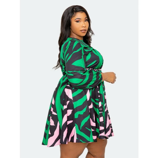 Buxom Couture Contrast Animal Print Flare Mini Dress Dresses Green 6 Buxom Couture Contrast Animal Print Flare Mini Dress Dresses Green - Image 4