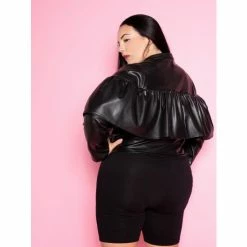 Buxom Couture Leather Effect Ruffled Cropped Moto Jacket Coats, Jackets & Blazers Black -Nike Shop unnamed file 956